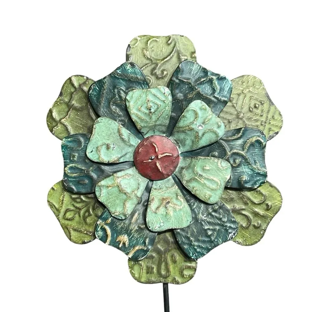 Vintage Pottery Barn Decorative Wall Hook Amber Green Metal Flower Accent Hanger